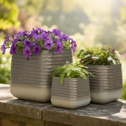 Set di 3 vasi da esterno quadrati (H49-37-27 cm) Jamie Grigio