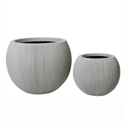 Set di 2 vasi da esterno rotondi (H41-30 cm) Lennox striati Grigio chiaro