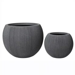 Set di 2 vasi da esterno rotondi (H41-30 cm) Lennox striati Grigio antracite