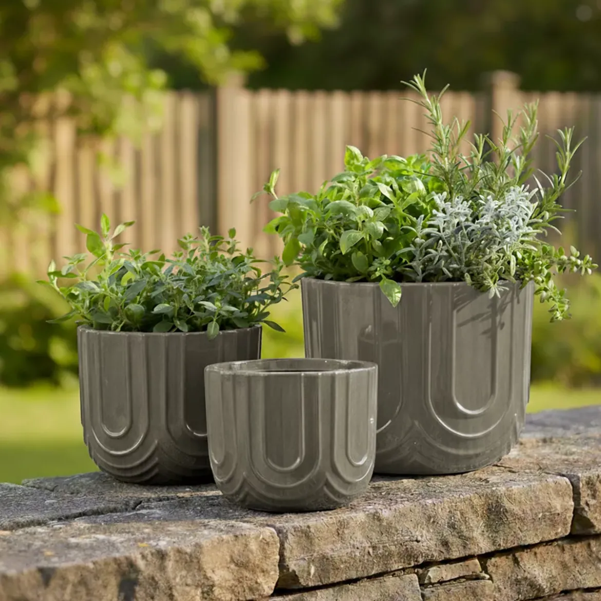 Set di 3 vasi da esterno rotondi (H36-30-24 cm) Milo Grigio