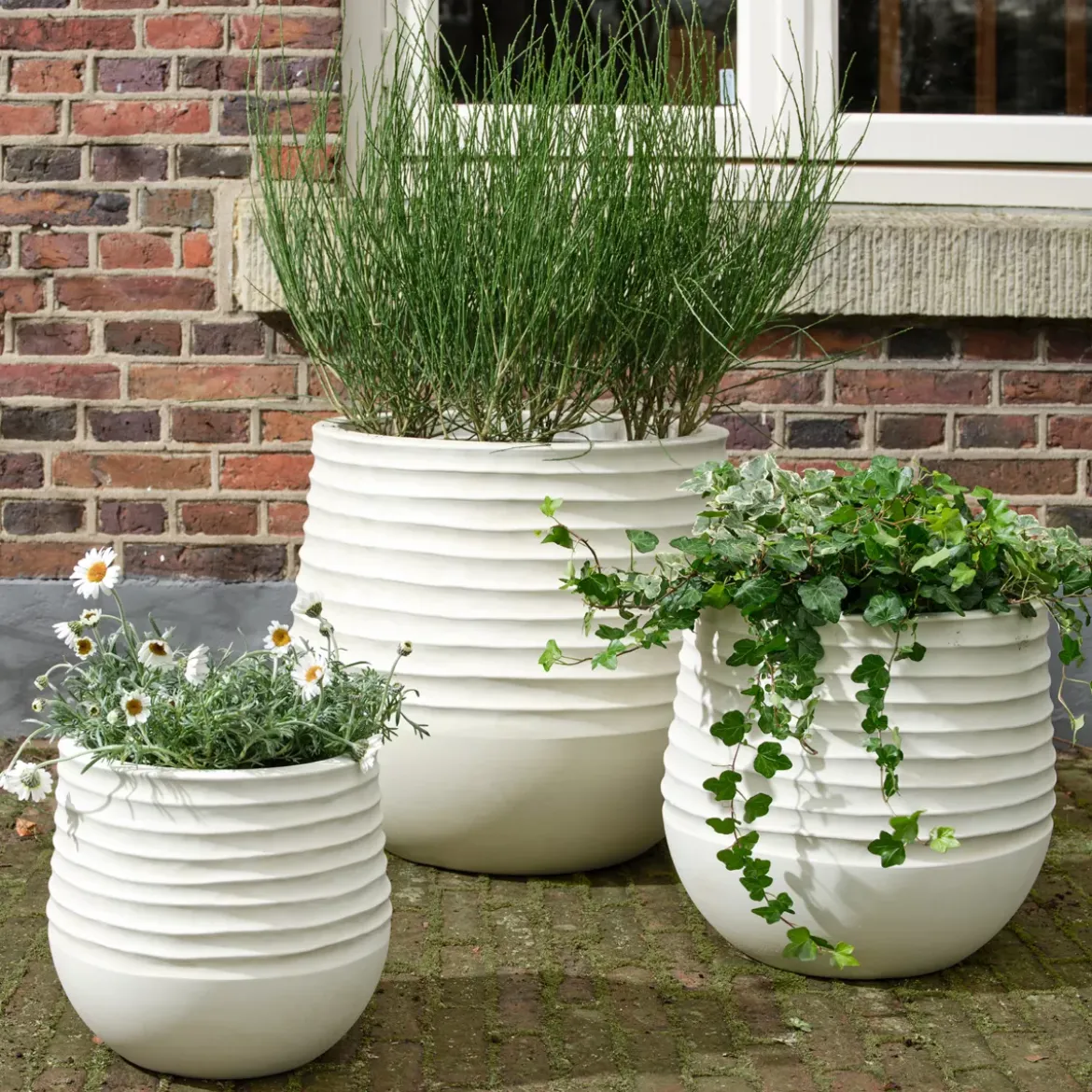 Set di 3 vasi da esterno rotondi (H49-37-27 cm) Jamie Bianco