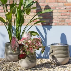 Set di 3 vasi da esterno rotondi (H49-37-27 cm) Jamie Grigio e beige