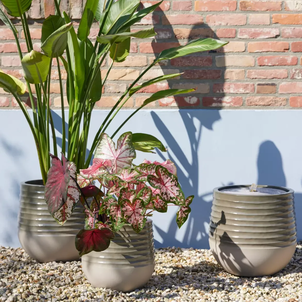 Set di 3 vasi da esterno rotondi (H49-37-27 cm) Jamie Grigio e beige