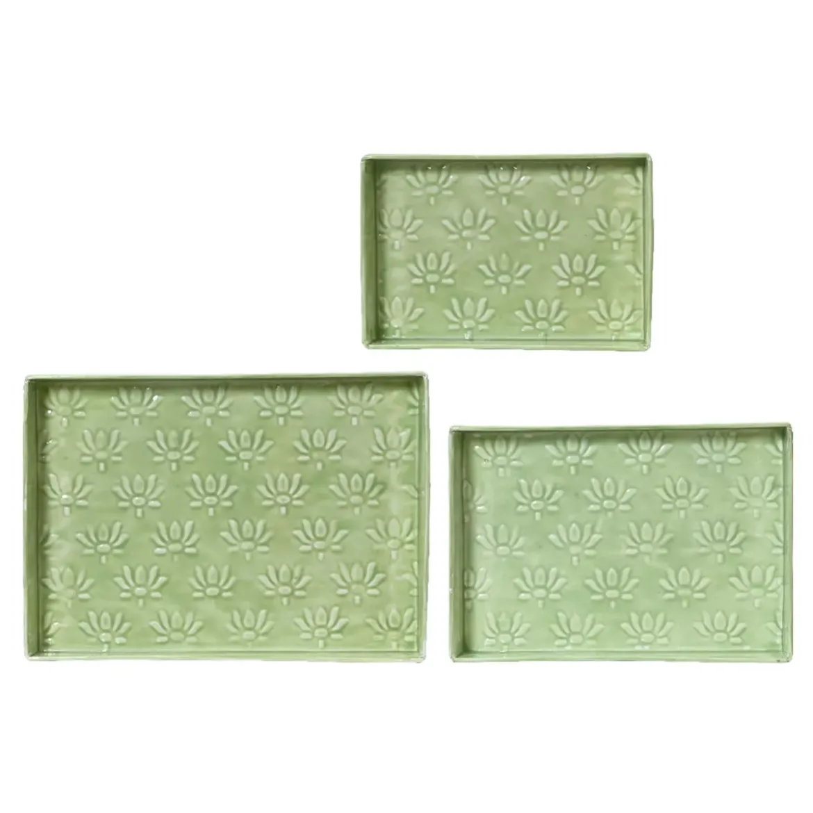 Set di 3 vassoi decorativi (34 x 24 cm) Fiori di Ésmée Verde mela