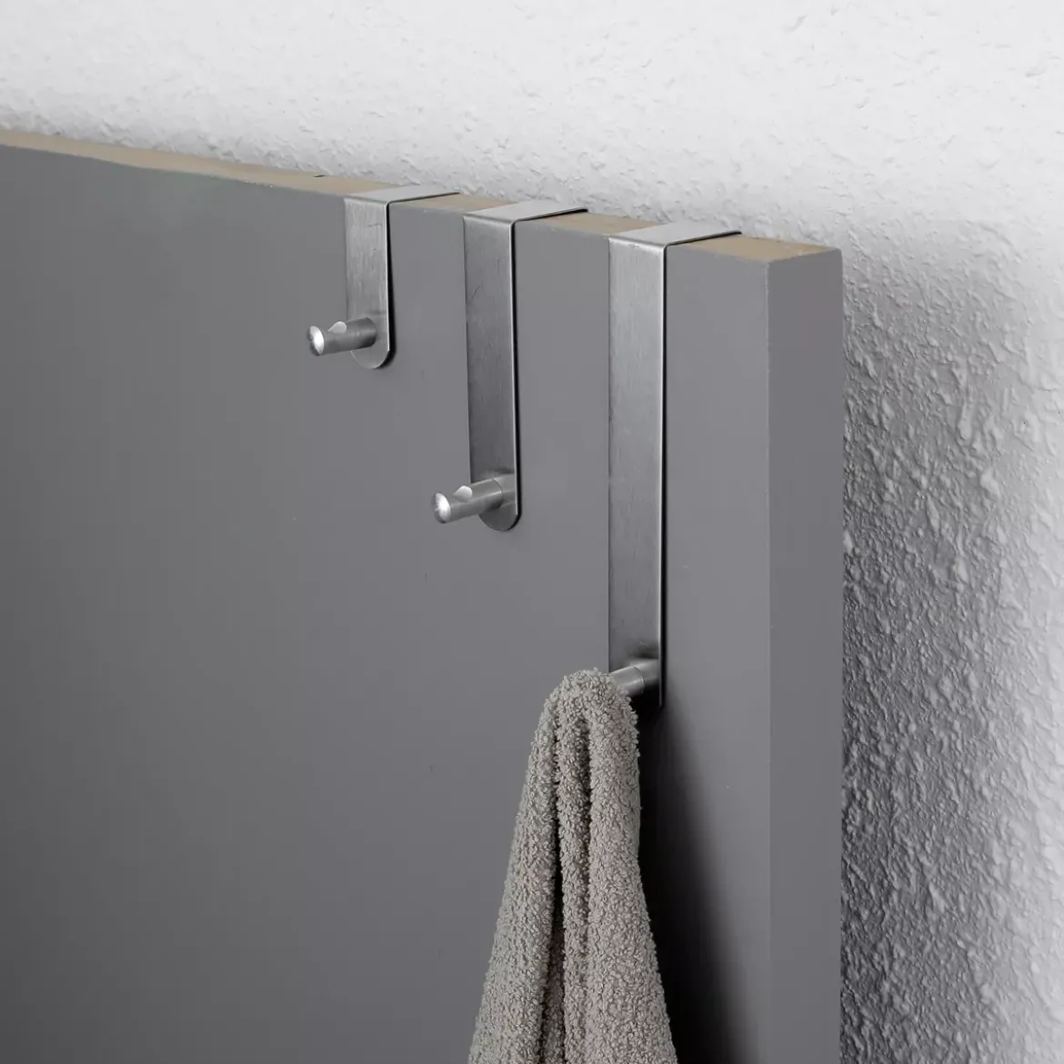 Set 3 ganci appendiabiti per porta inox (H7-13-19 cm) Cromo