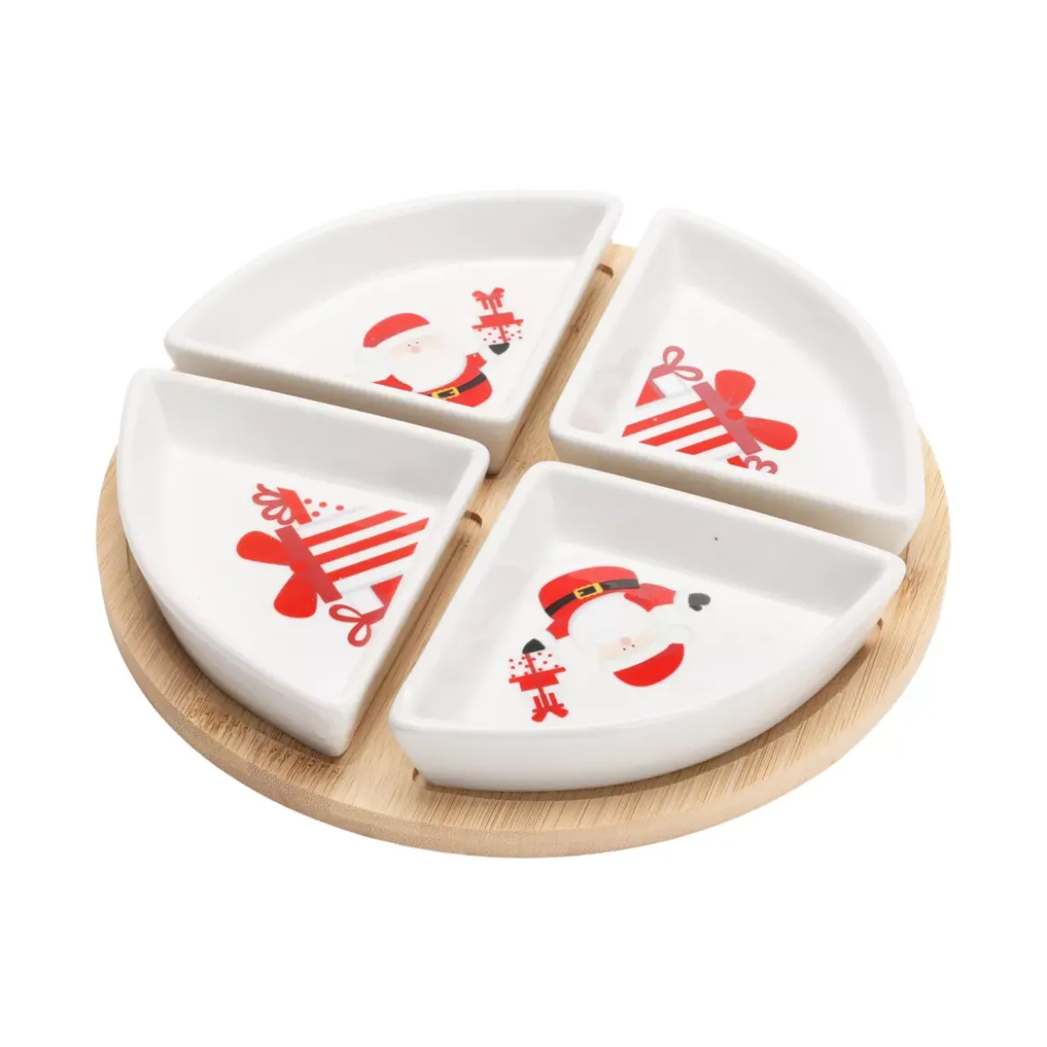 Set per tapas con vassoio e 4 ciotole (D22 cm) Babbo Natale e regali Rosso