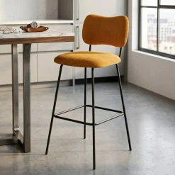 Sgabello da bar con schienale in velluto a coste (Altezza seduta 77cm) Orion Giallo ocra
