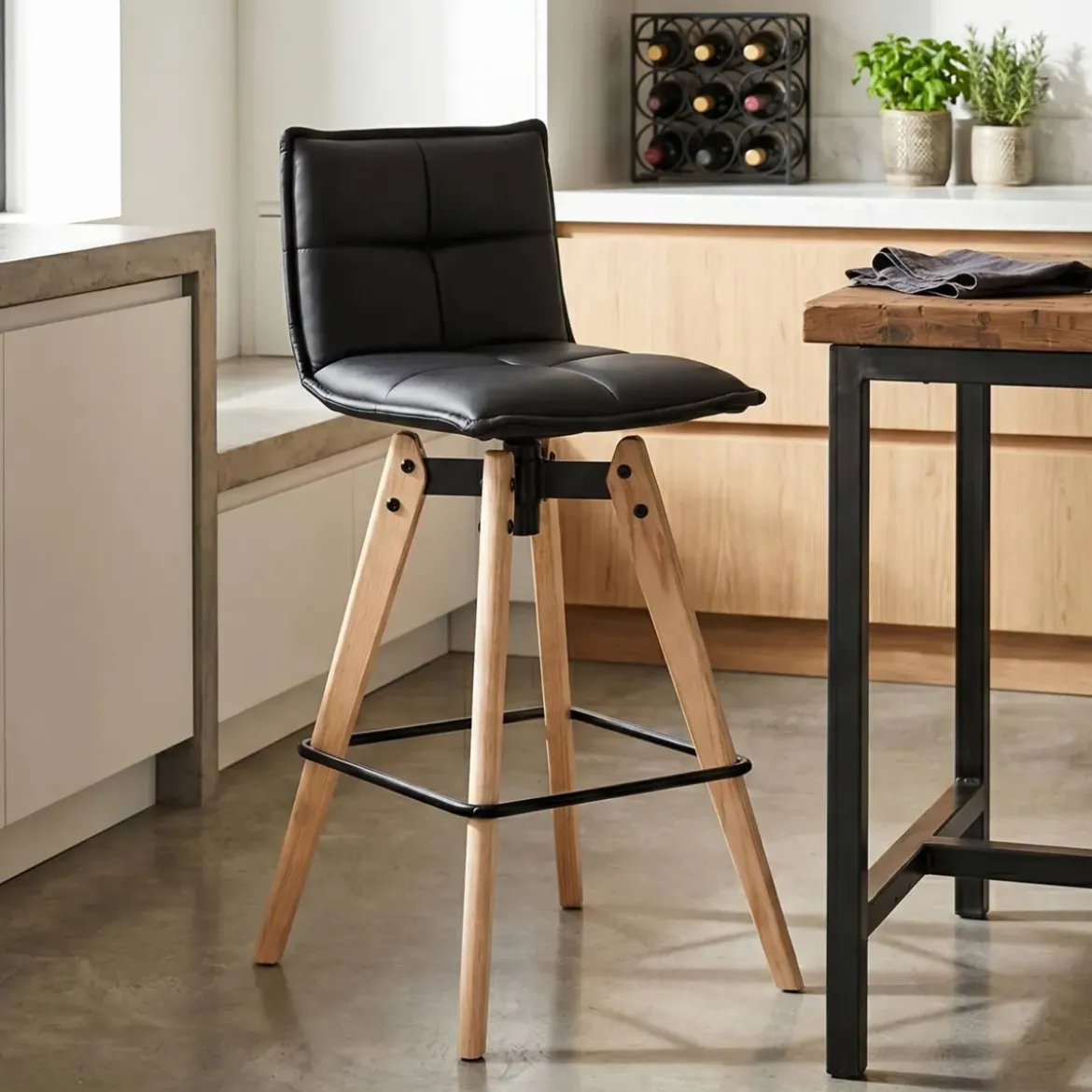 Sgabello da bar girevole con schienale (Altezza seduta 75cm) Osla Nero