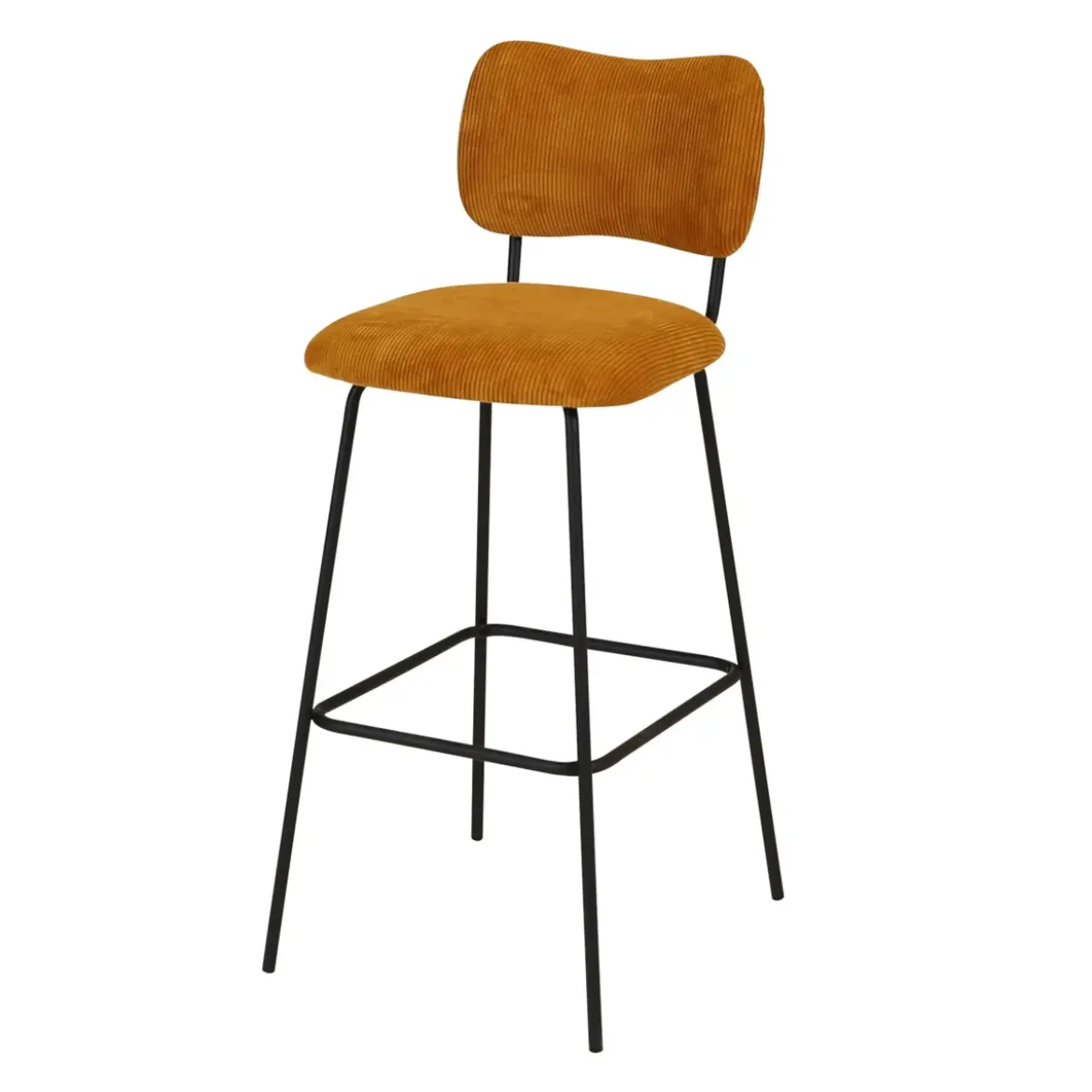 Sgabello isola centrale con schienale in velluto a coste (Altezza seduta 67cm) Orion Giallo ocra