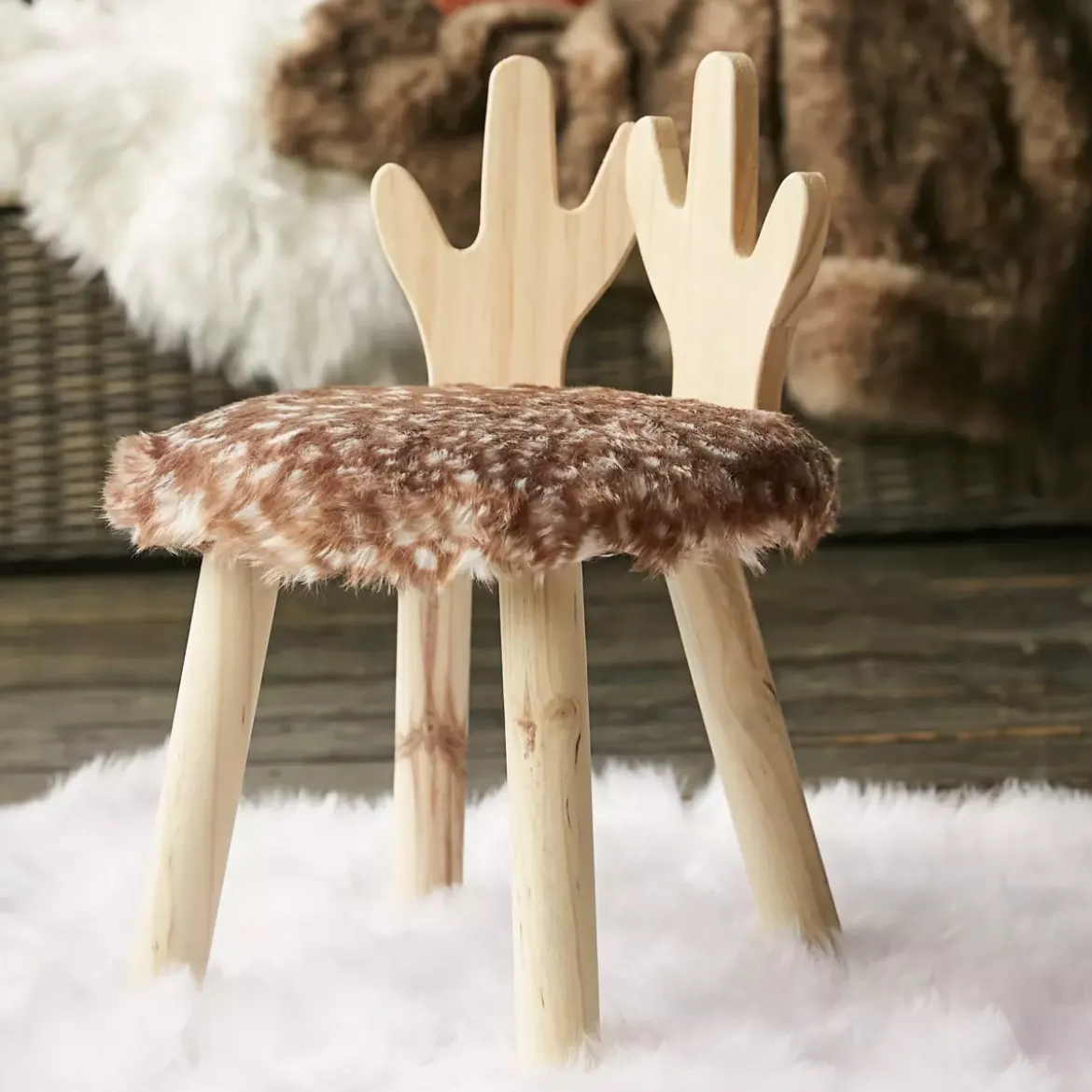 Sgabello per bambini ecopelliccia (38 cm) Cervo Marrone