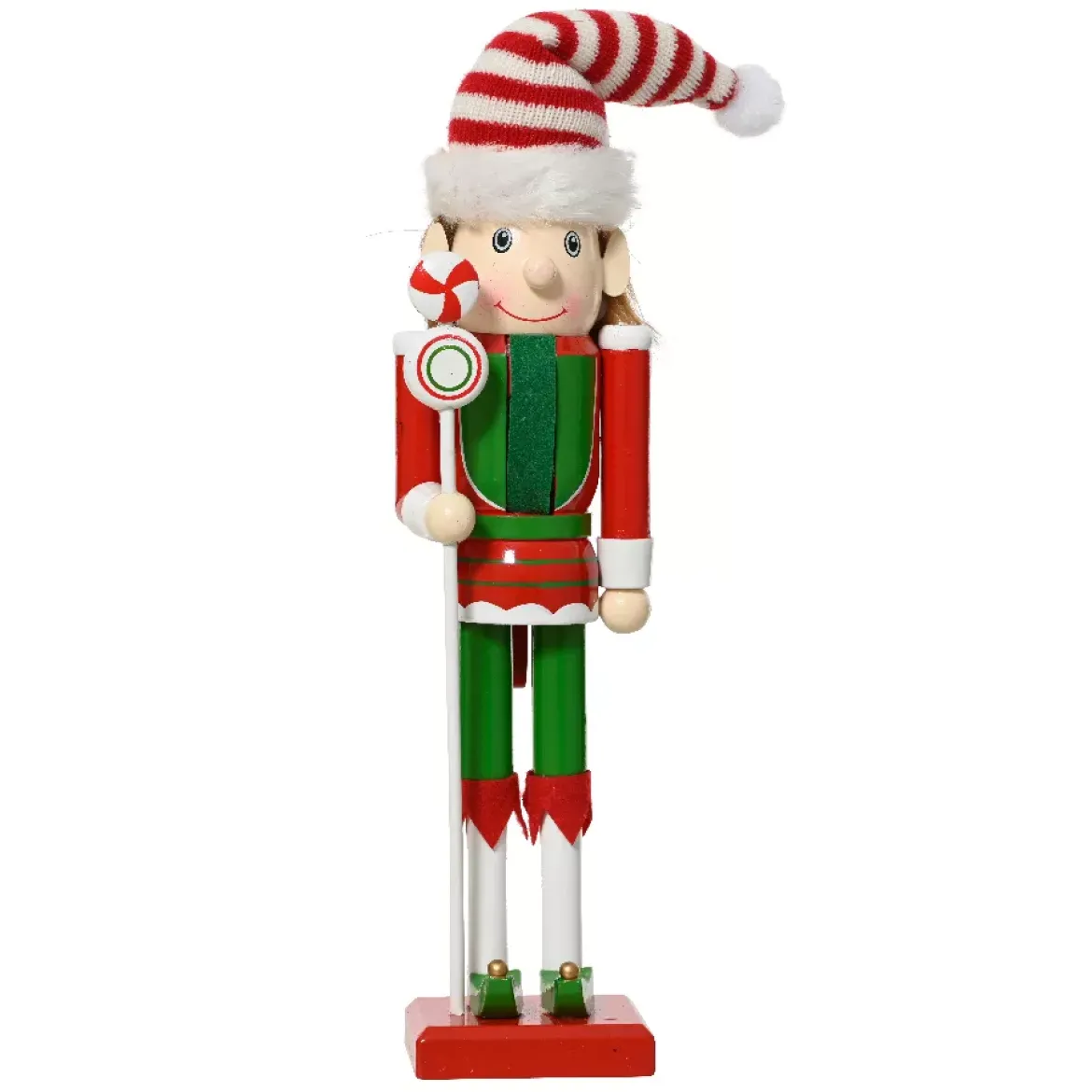 Soldato Schiaccianoci in legno (H30 cm) Folletto di Babbo Natale Rosso e verde