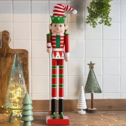 Soldato Schiaccianoci in legno (H50 cm) Folletto di Babbo Natale Rosso e verde