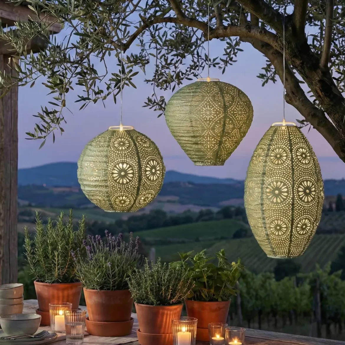 Sospensione da giardino solare (H23 cm) Lanterna traforata Verde