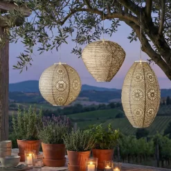 Sospensione da giardino solare (H38 cm) Lanterna traforata Marrone chiaro