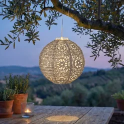 Sospensione da giardino solare (H23 cm) Lanterna traforata Marrone chiaro