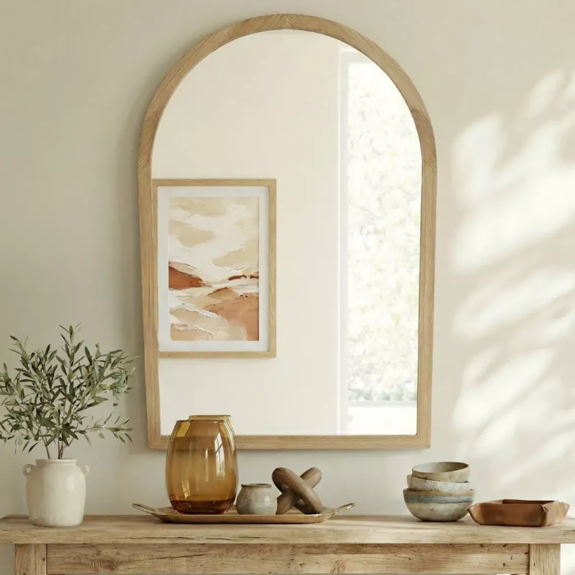 Specchio da parete con cornice in legno (90 cm) Yoaku Marrone