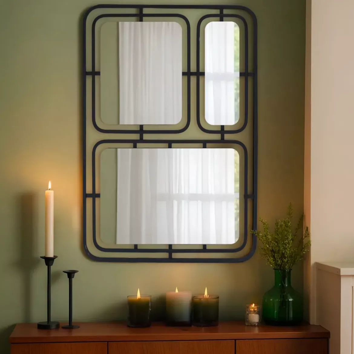 Specchio da parete in metallo (Alt 80 cm) Riflesso Metallico Nero