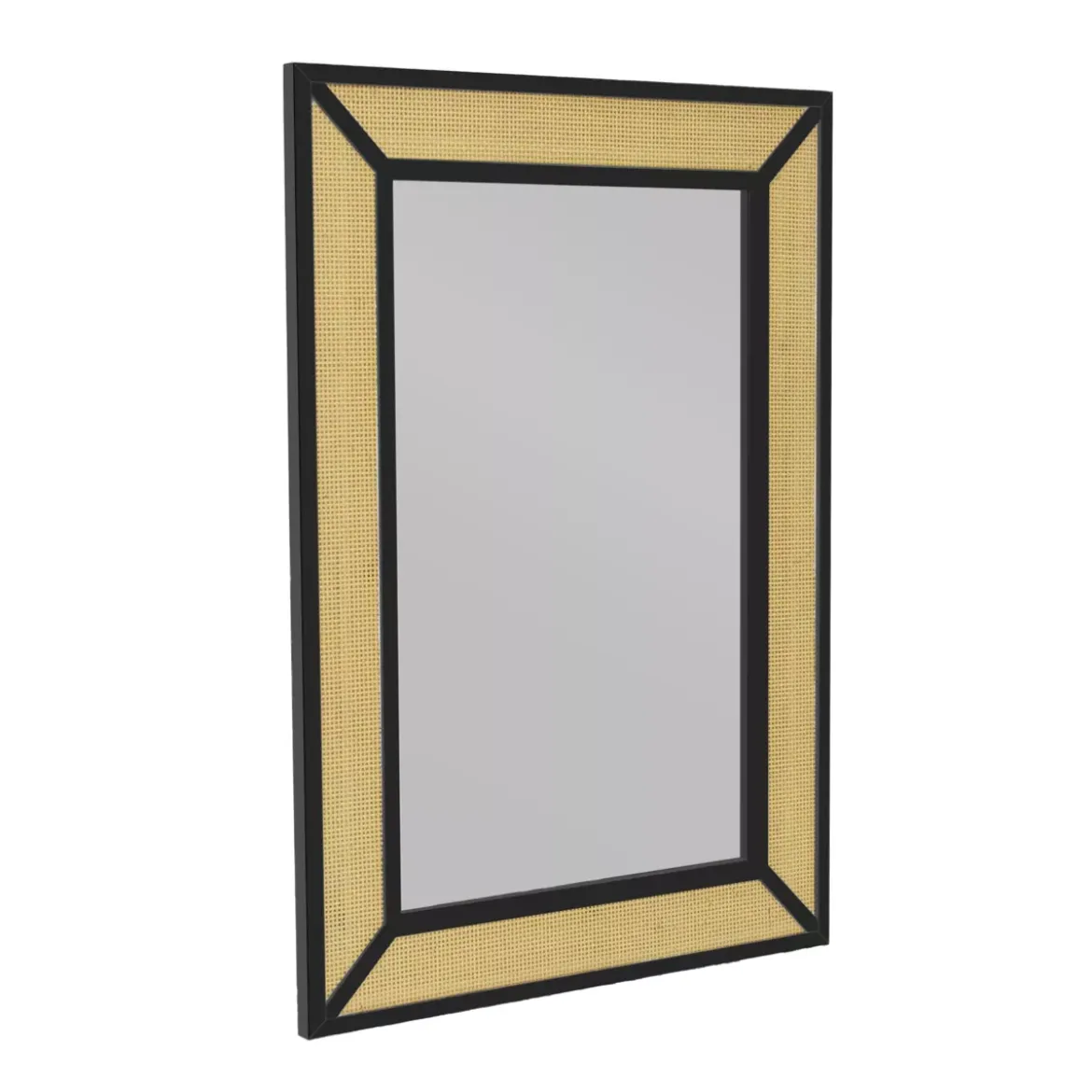 Specchio da parete in metallo (Alt 101 cm) Rattan intrecciato Naturale e nero