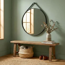 Specchio da parete rotondo con corda (78 cm) Salineño Nero