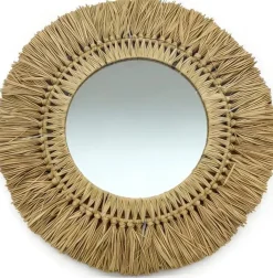 Specchio da parete rotondo in fibre naturali (D50 cm) Makira Beige