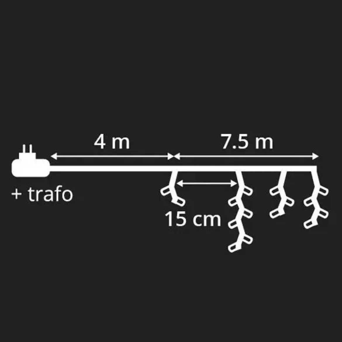Stalattite luminosa lung.7,50 m Bianco caldo 175 LED CN