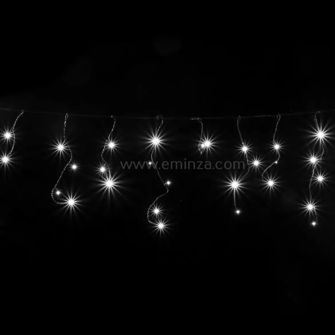 Stalattite luminosa 30 m 900 LED cavo nero Stars Altezza grande XL Timer Bianco freddo
