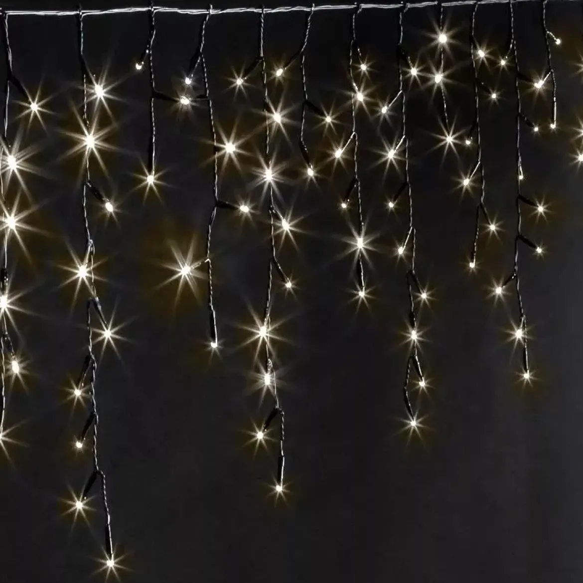 Stalattite luminosa 11 m 259 LED cavo nero Stars Bianco caldo
