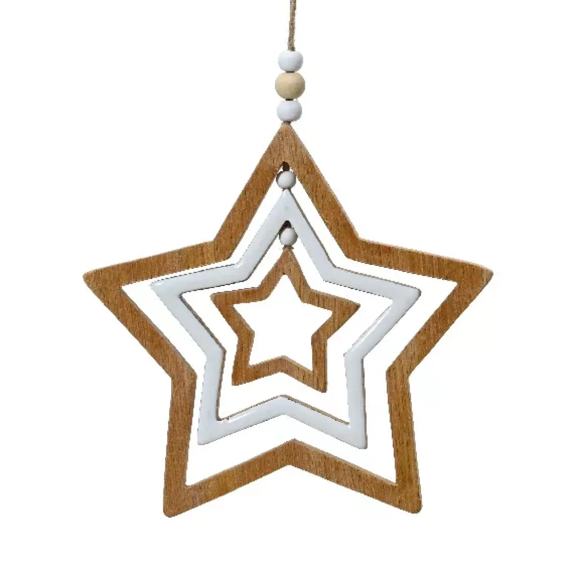 Stella di Natale da appendere (H13 cm) Legno e perle Naturale