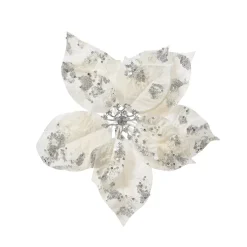Stella di Natale di Natale su pinza (D25 cm) Velluto glitterato Bianco