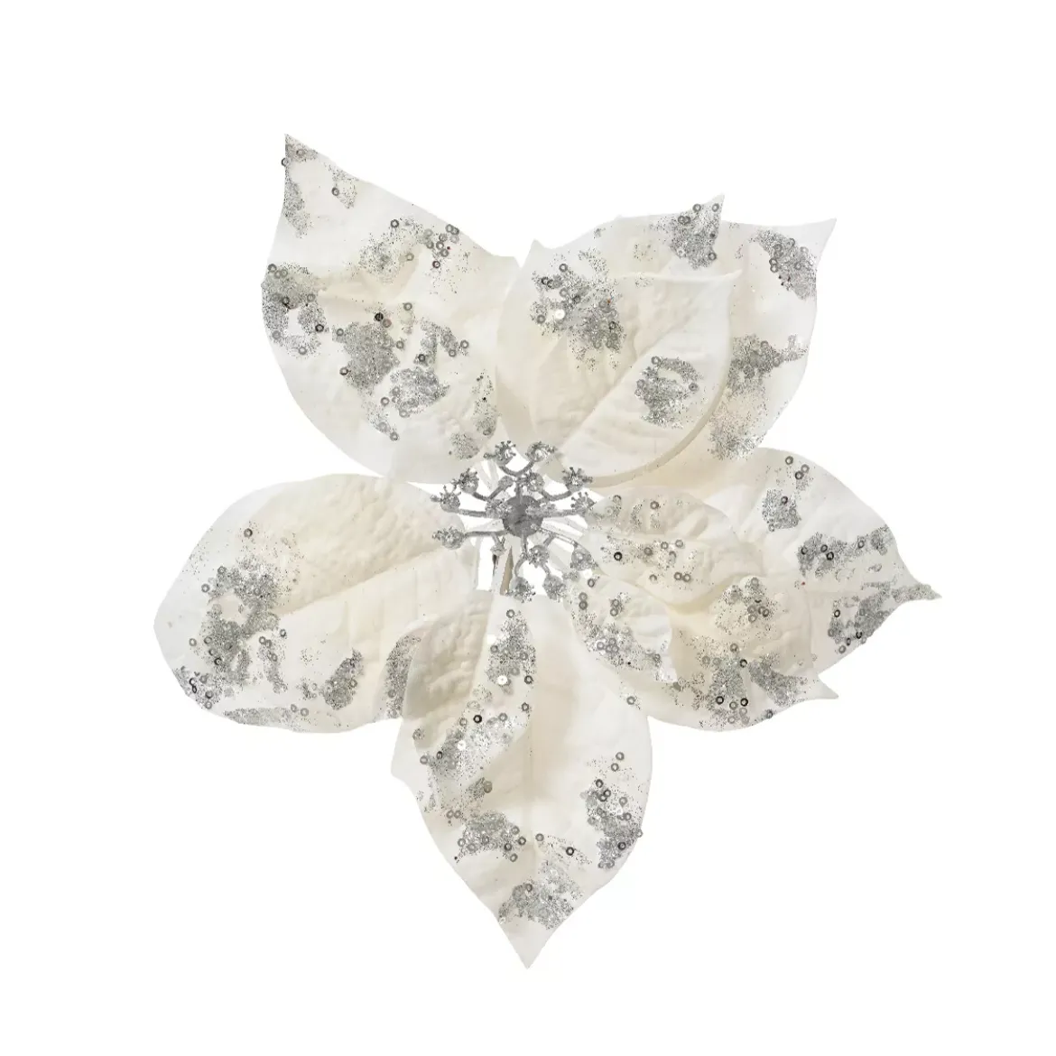 Stella di Natale di Natale su pinza (D25 cm) Velluto glitterato Bianco
