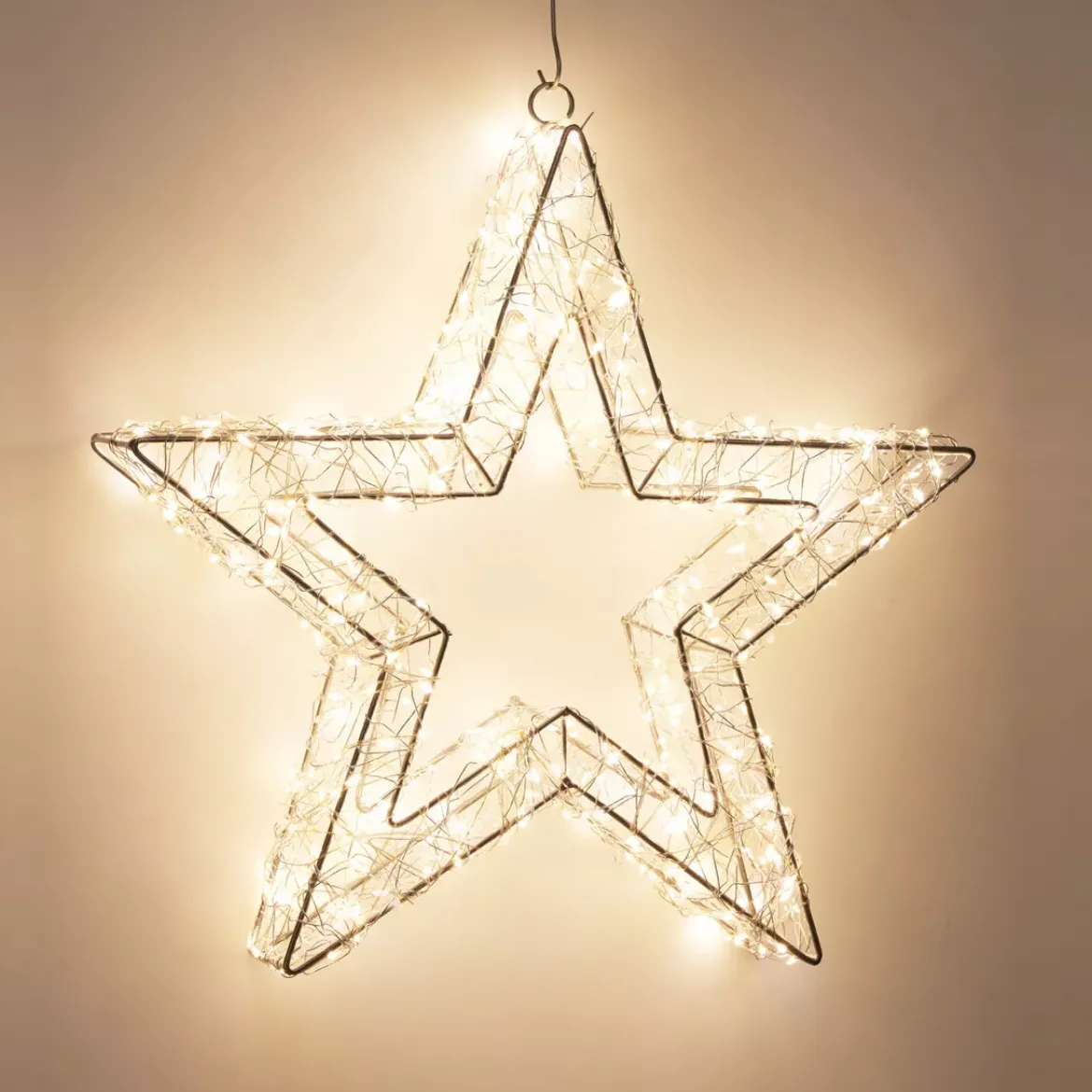 Stella luminosa da appendere 500 Micro LED (D38 cm) Star Light Argento e bianco caldo