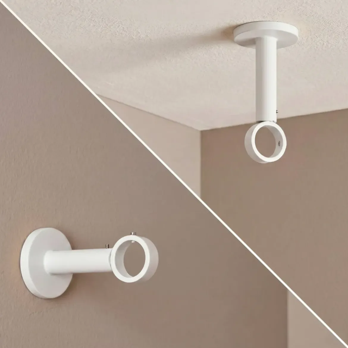 Supporto per bastone singolo fisso (L65 / D28) Lino Bianco opaco