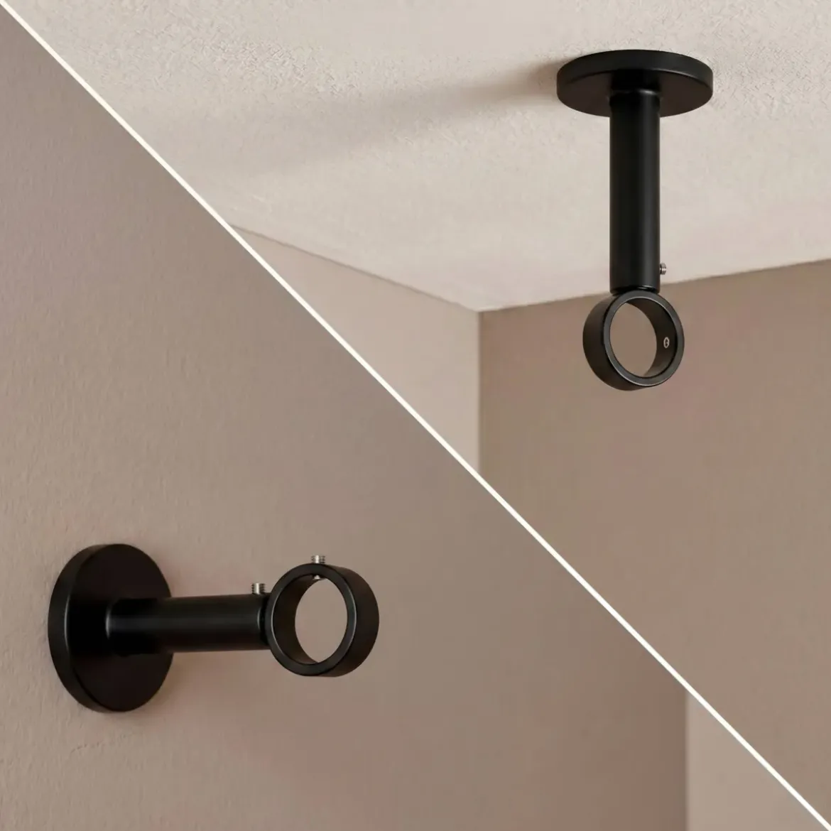 Supporto per bastone singolo fisso (L65 / D28) Lino Nero opaco