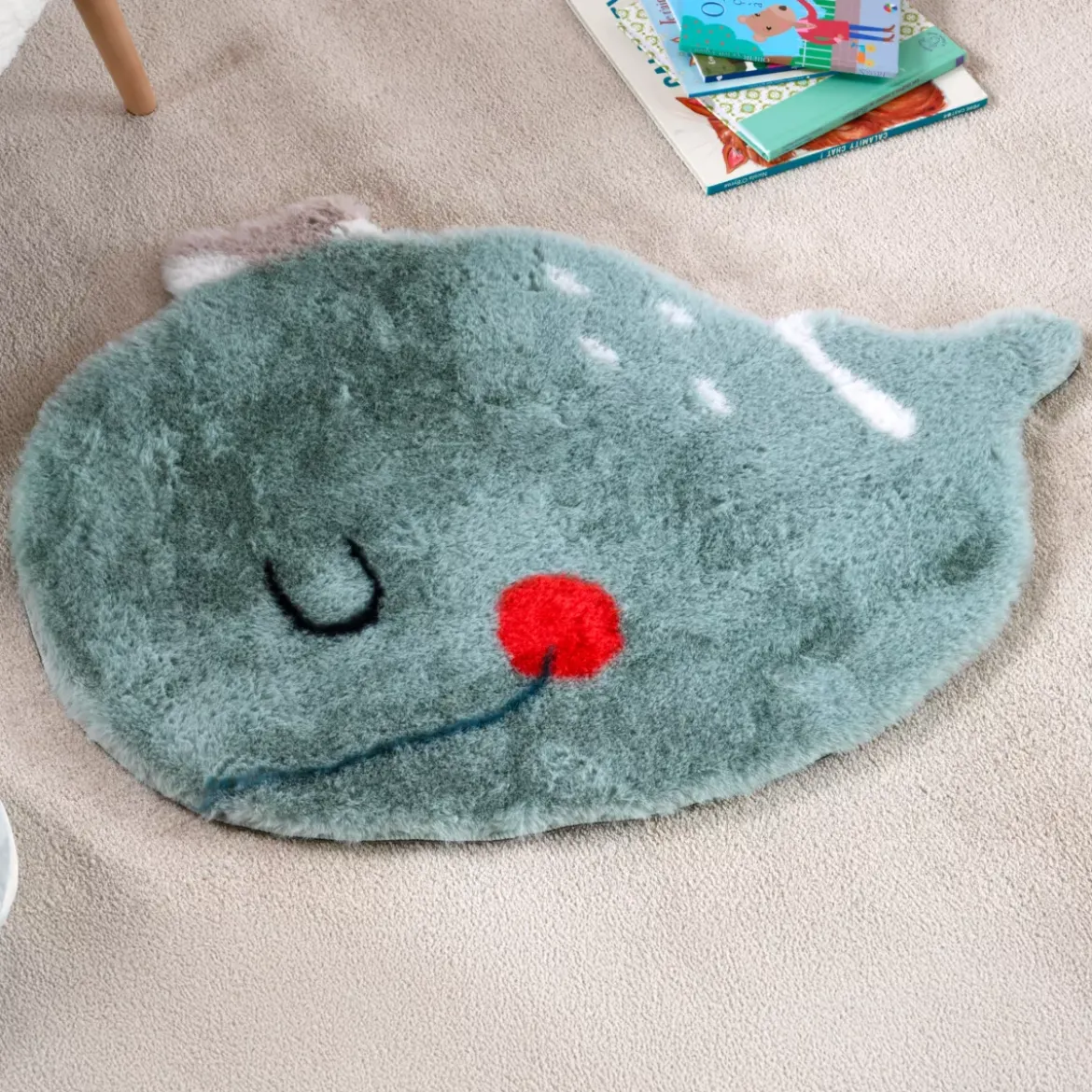 Tappeto balena per bambini (85 x 60 cm) Moby Blu