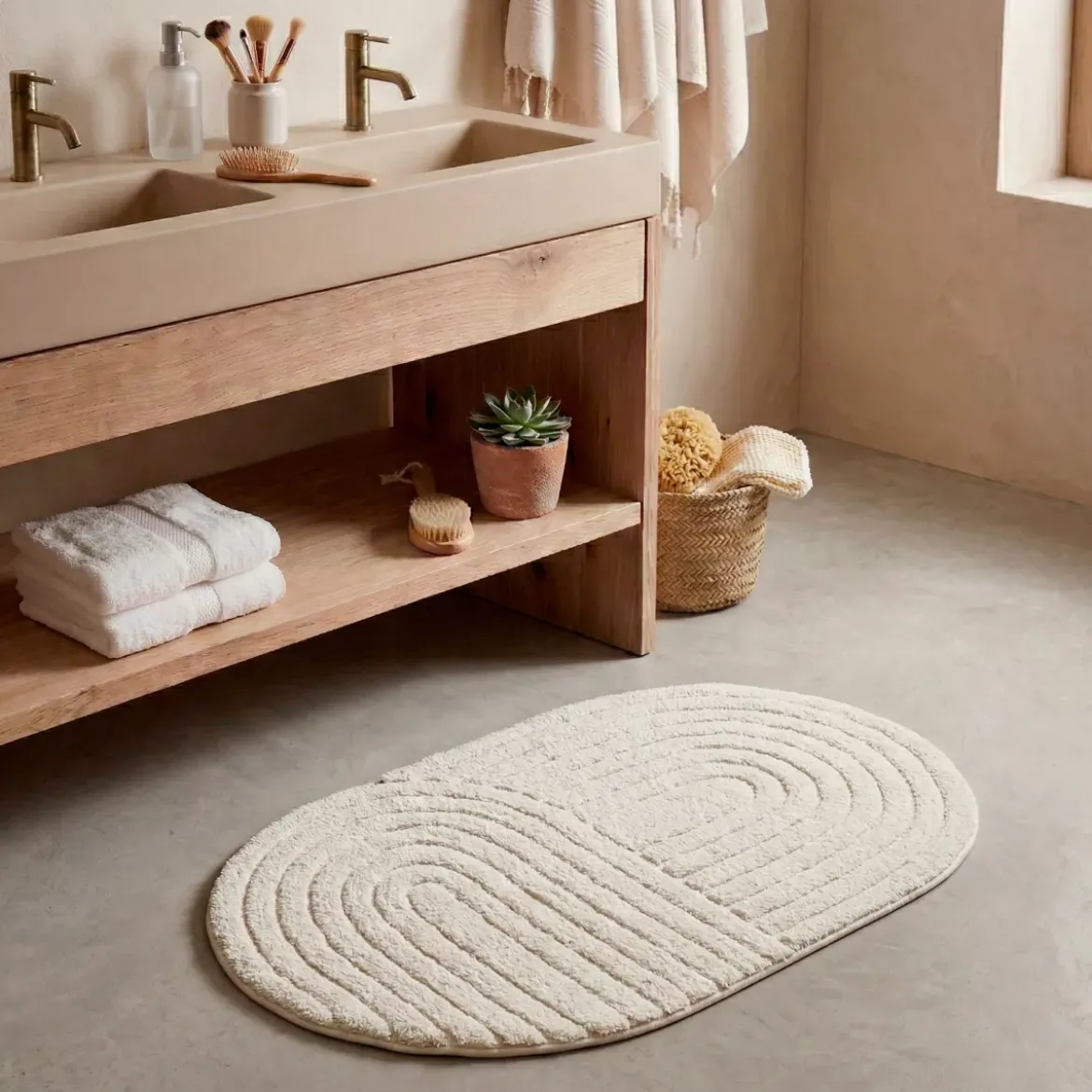Tappeto da bagno ovale in cotone tuftato (50 x 80 cm) Boho-chic Beige grigio