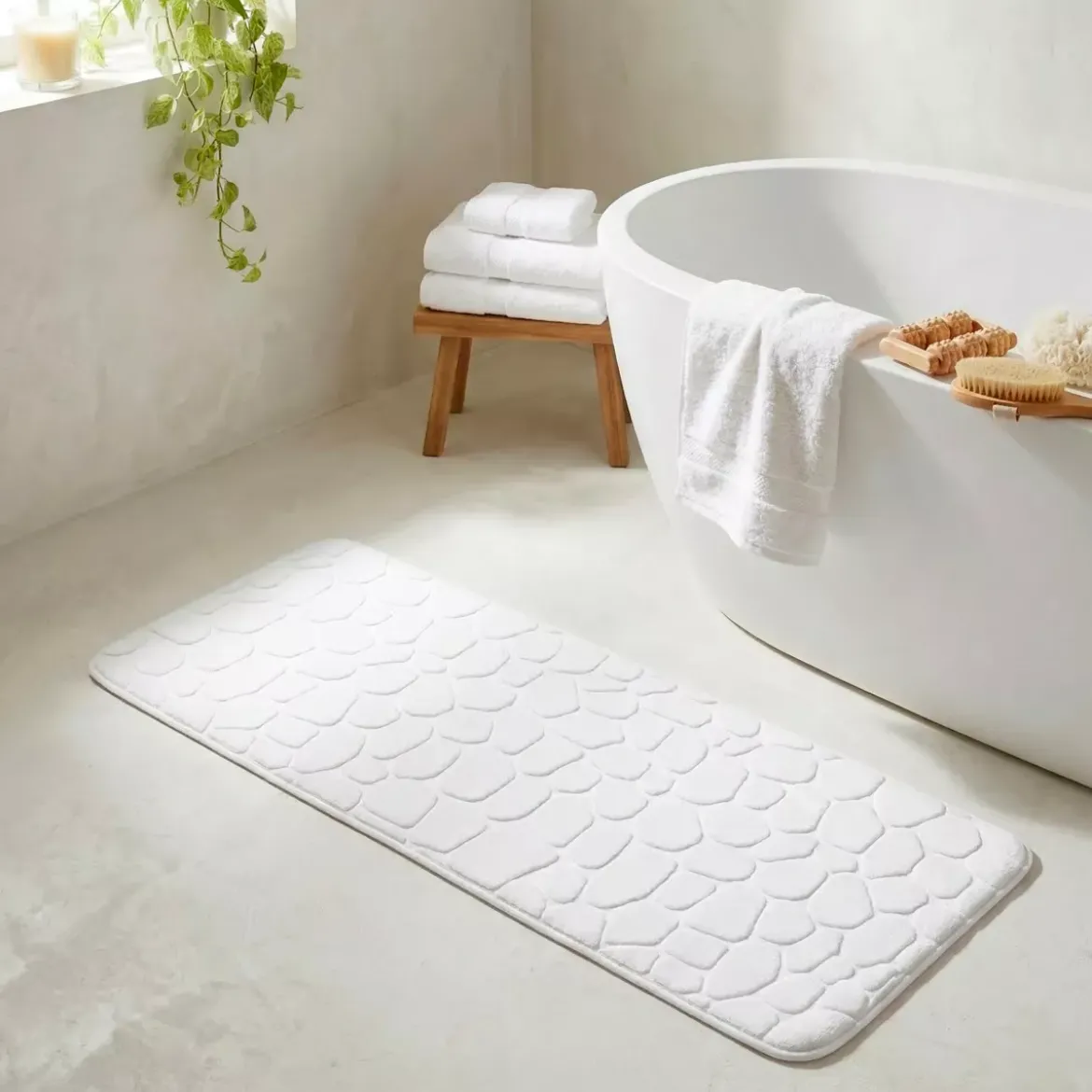 Tappeto da bagno rettangolare memory foam (50 x 120 cm) Galeo Bianco
