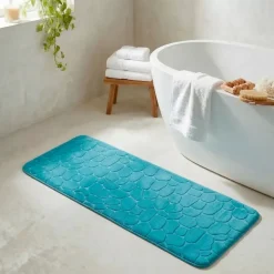 Tappeto da bagno rettangolare memory foam (50 x 120 cm) Galeo Blu ottanio