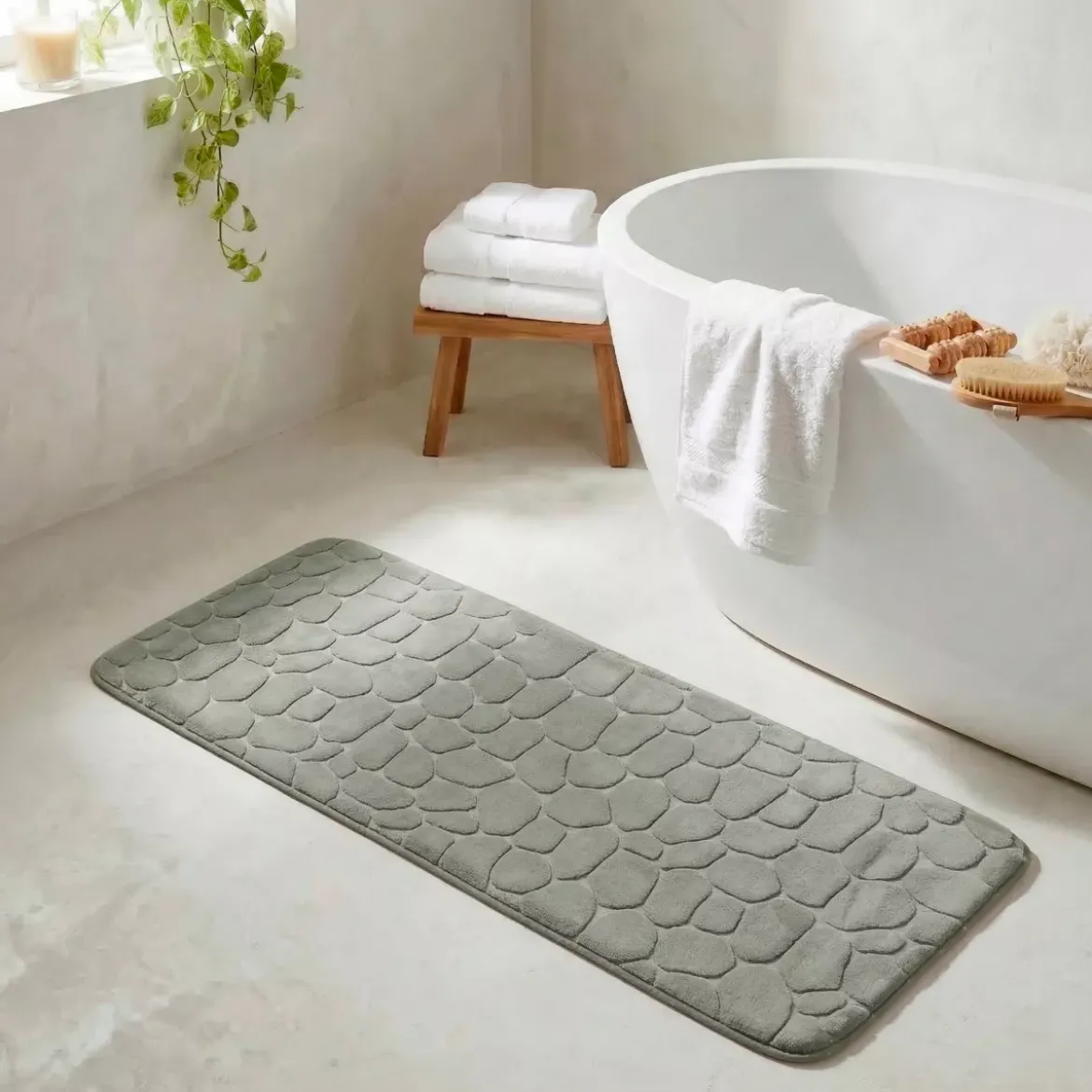 Tappeto da bagno rettangolare memory foam (50 x 120 cm) Galeo Verde cachi
