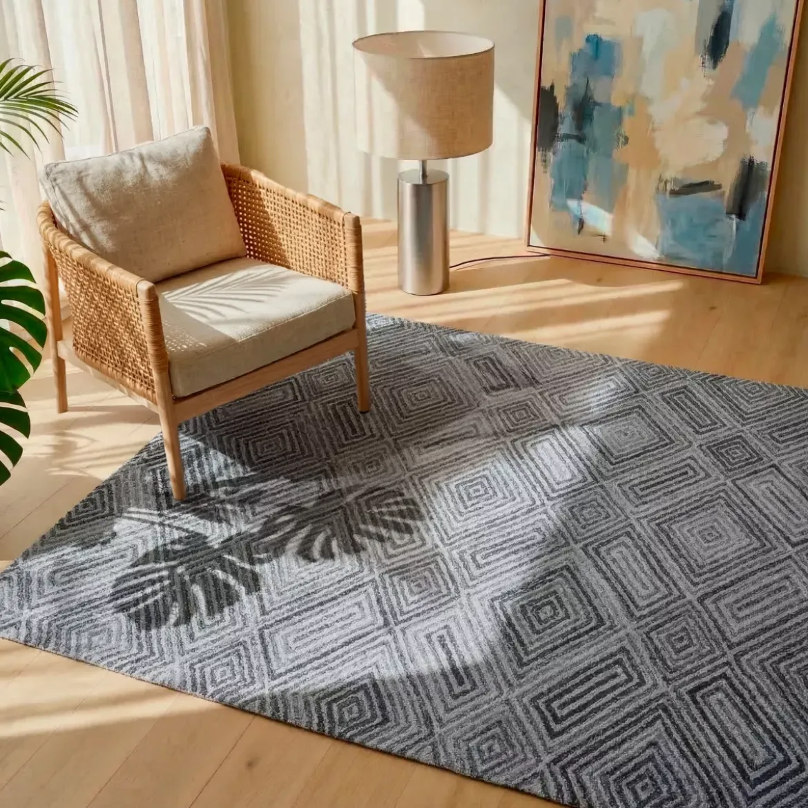 Tappeto rettangolare da soggiorno materiale riciclato tafted (140 x 200 cm) Shelton Grigio