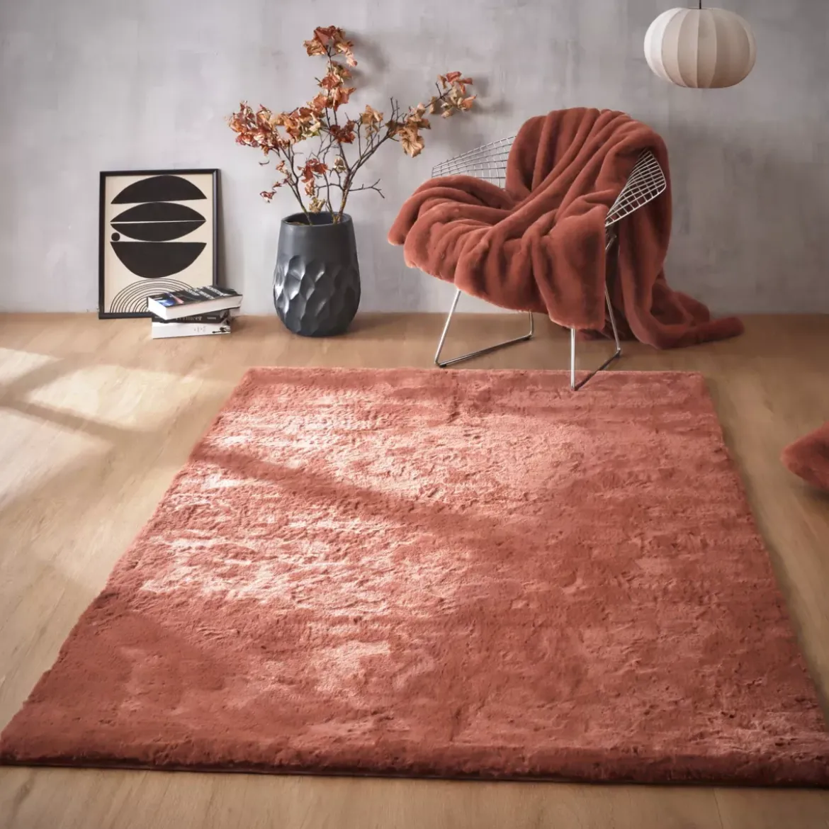 Tappeto rettangolare in finta pelliccia (140 x 200 cm) Finn Terracotta
