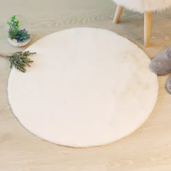 Tappeto rotondo ecopelliccia (80 cm) Jona Avorio