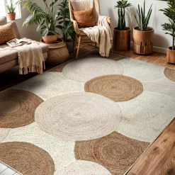 Tappeto da soggiorno rettangolare in juta intrecciata a mano (140 x 200 cm) Reina Beige