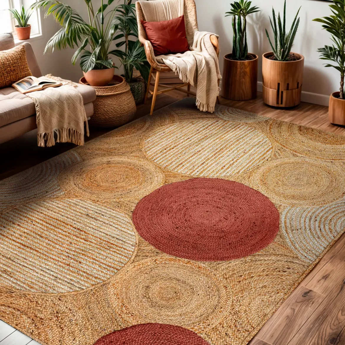 Tappeto rettangolare in juta fatto a mano (160x230 cm) Tara Terracotta