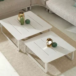 Tavolino da giardino quadrato in alluminio (85 x 85 cm) Long Beach Bianco cenere
