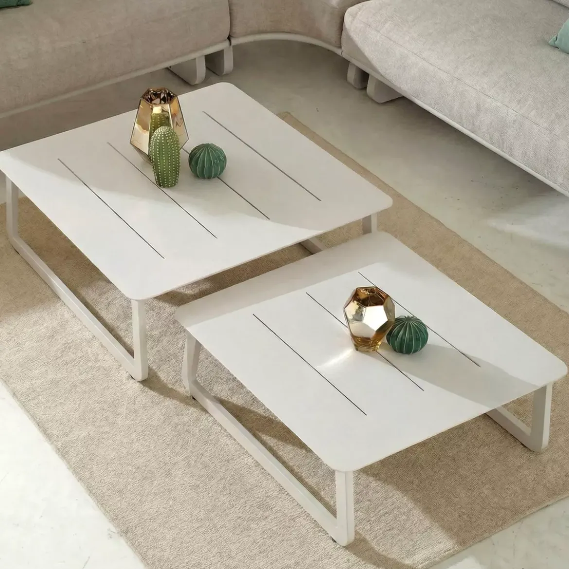 Tavolino da giardino quadrato in alluminio (85 x 85 cm) Long Beach Bianco cenere