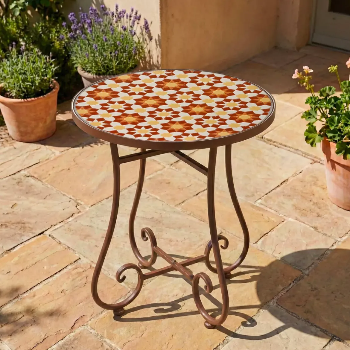 Tavolino d'appoggio rotondo in mosaico (H46 x D39 cm) Madrid Marrone