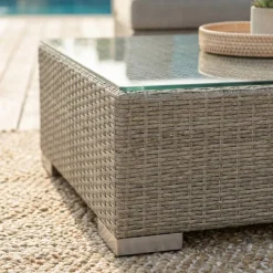 Tavolino rettangolare in resina intrecciata Palma Grigio