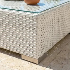 Tavolino rettangolare in resina intrecciata Palma Bianco