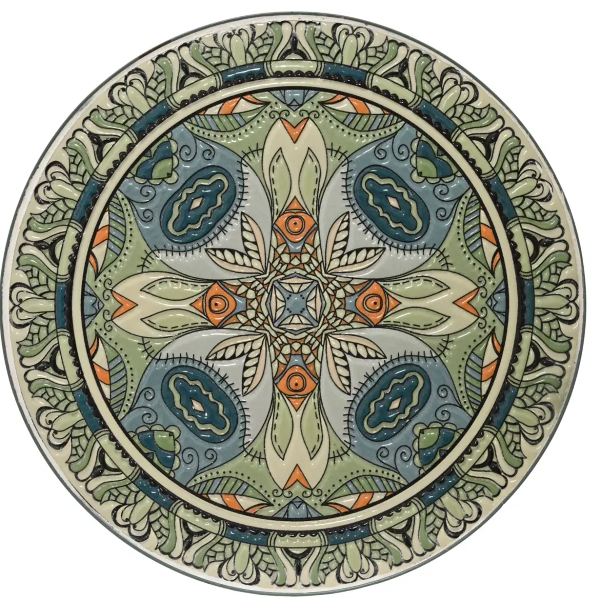 Tavolino rotondo in mosaico (H46 x D39 cm) Cancùn Verde salvia