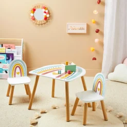 Tavolino e 2 sedie bambini legno Arcobaleno Multicolore